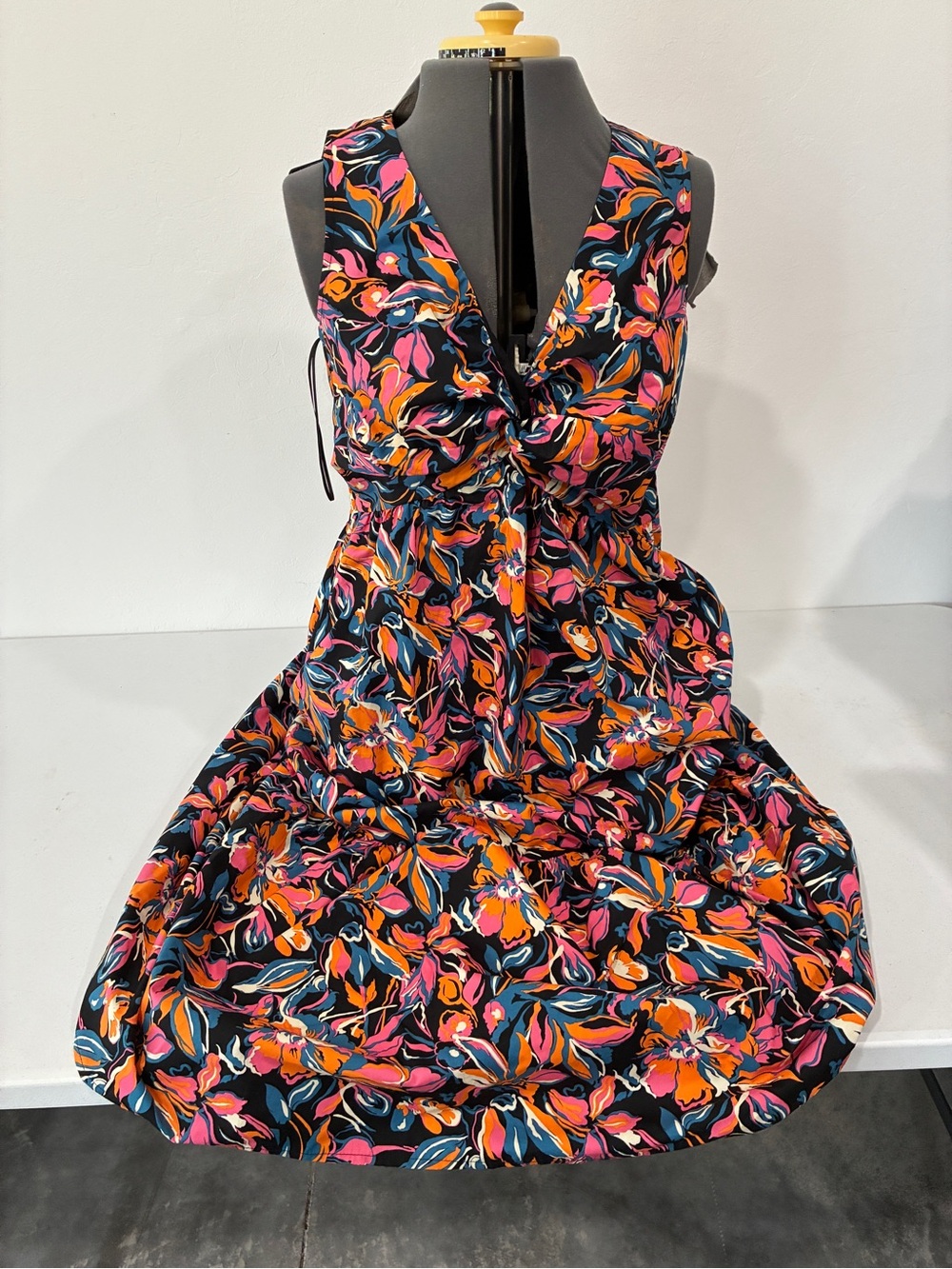 French Connection Women’s Twist Front Floral Cotton Midi Dress- Size Large